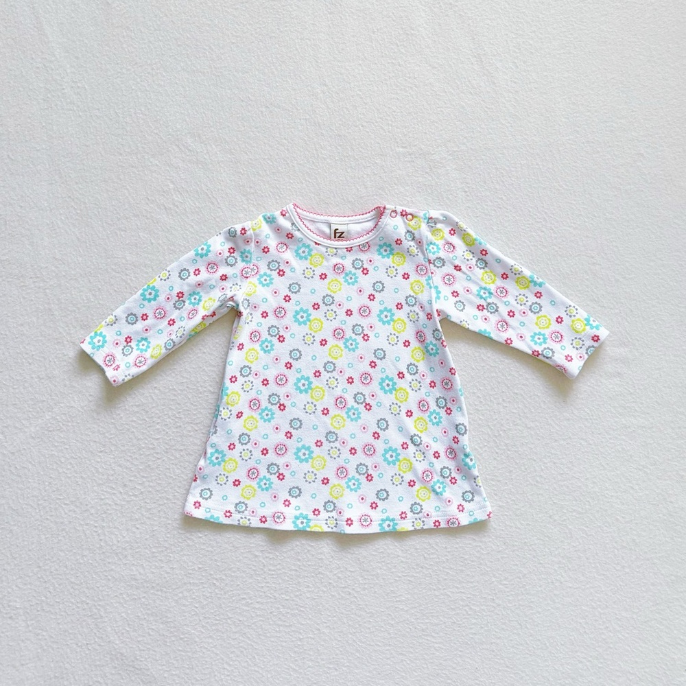3/$25 FZ Kids White Cotton Blouse Colorful Floral Pattern 3/4 Sleeve Top 12-18M